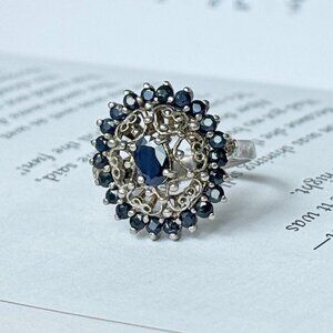 Vintage Sterling Silver Blue Stone Cluster Cocktail Ring Size 6